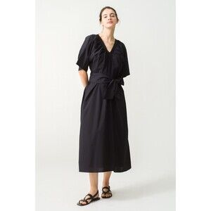 Merlette Lante Midi Dress Solid Oversized Kimono Cotton Poplin Black XS 275010